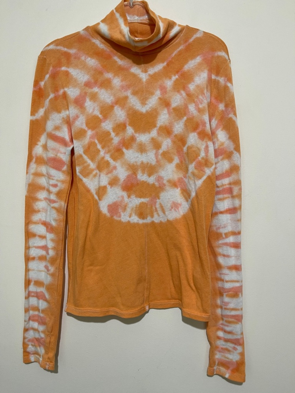 We The Free Orange & White Tie-Dye Mock Turtleneck Long Sleeve Top